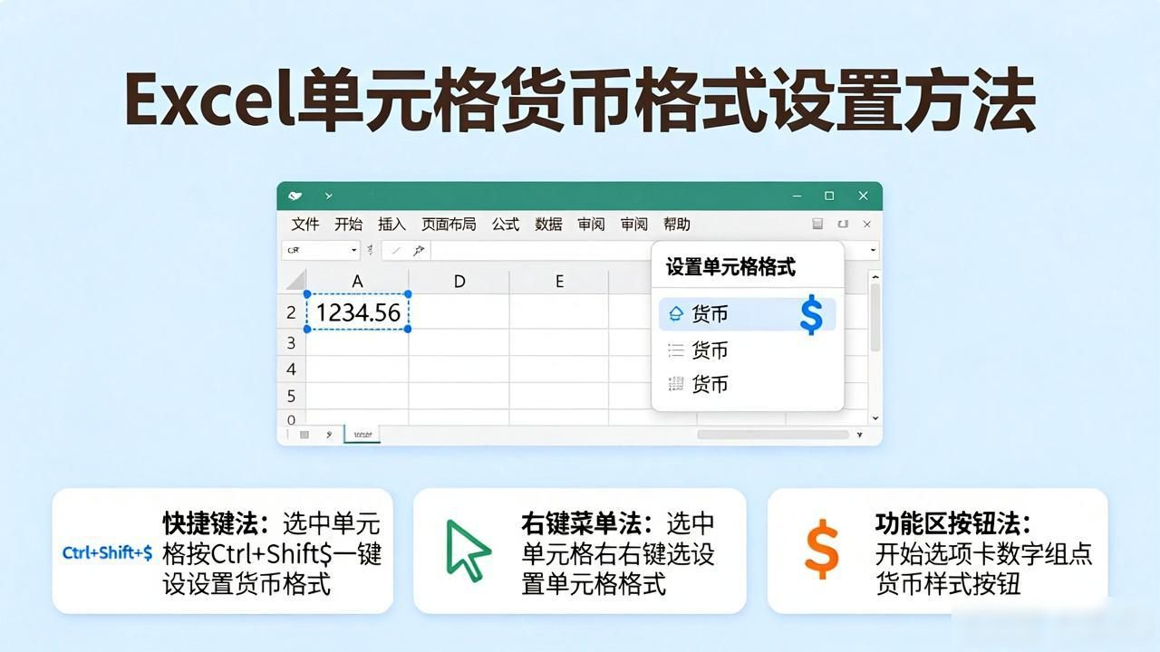 Excel中单元格数字变货币格式的设置方法