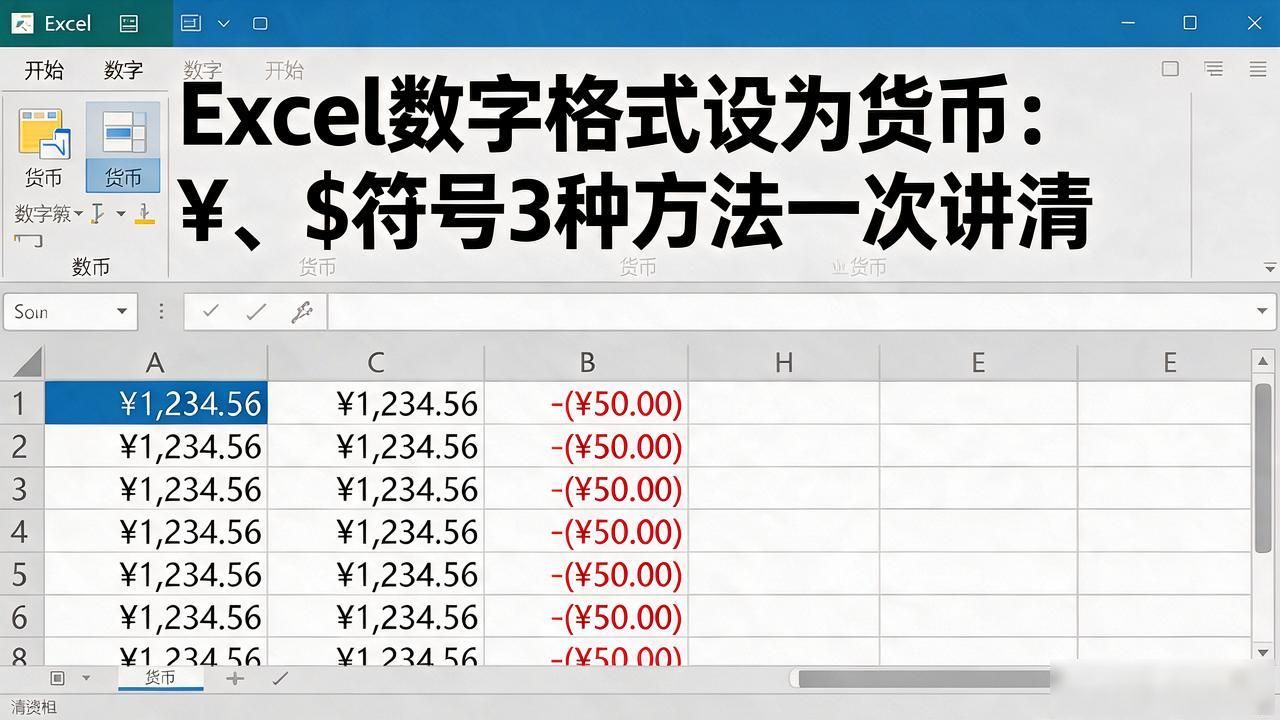 Excel数字格式设为货币：¥、$符号3种方法一次讲清