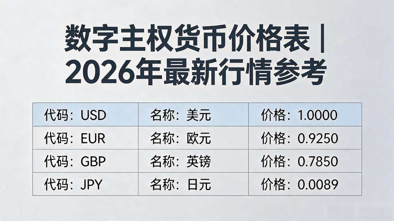 数字主权货币价格表 | 2026年最新行情参考